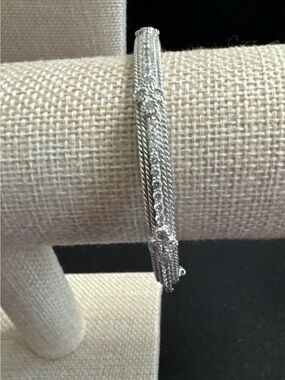 Judith Ripka 925 Silver Textured Rope Bangle Bracelet w/Stations Diamonique CZ’s